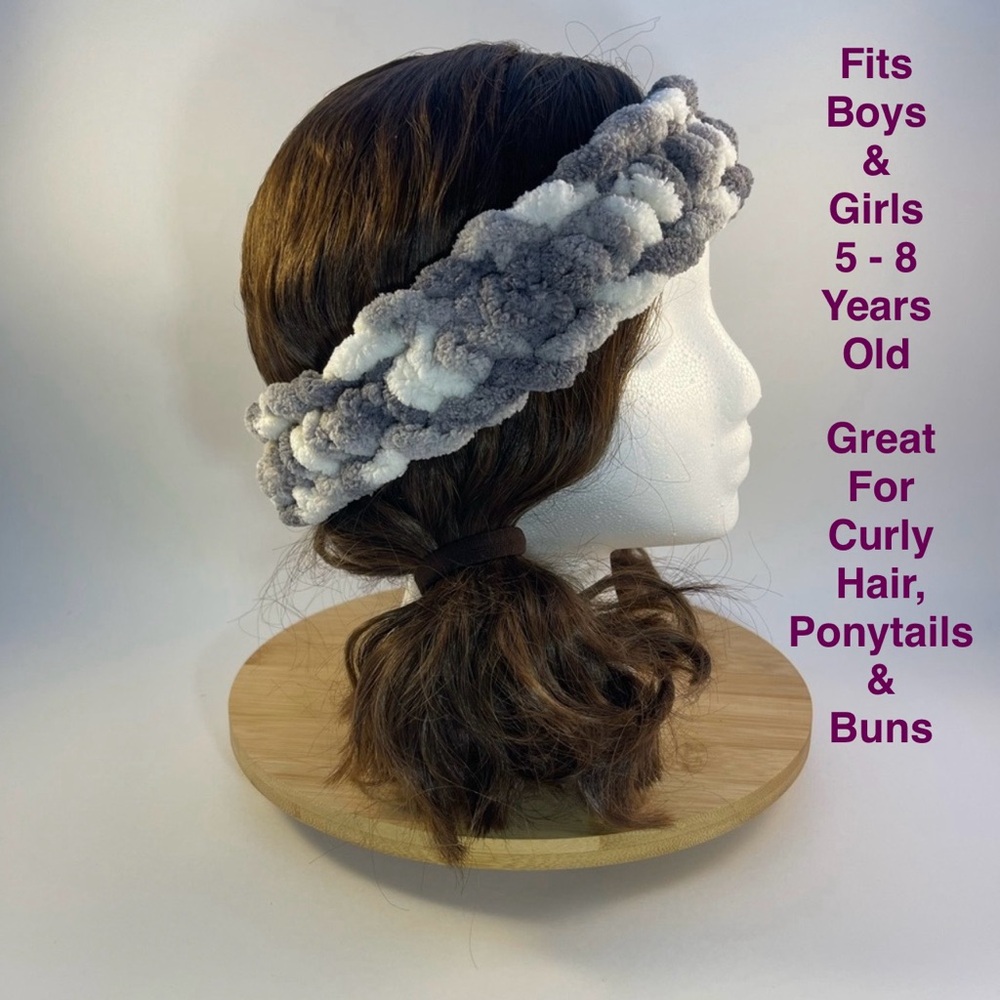 Handmade Kid’s Super Soft & Cozy Winter Headband/Ear Wrap - Gray & White